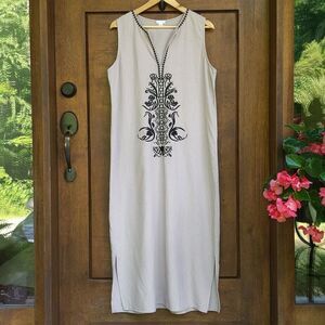 Sigrid Olsen Linen Blend Embroidered Maxi Dress Coastal Grandma Lagenlook